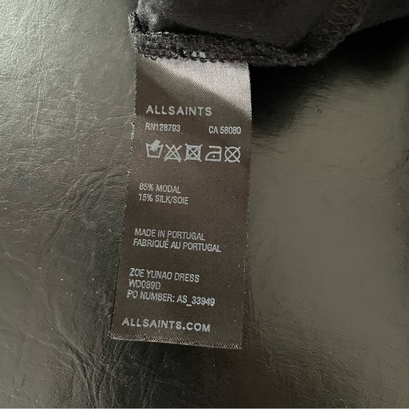 All Saints Zoe Yunao Dress Modal Silk With Pockets Split Sleeve High Low Black - Picture 8 of 9